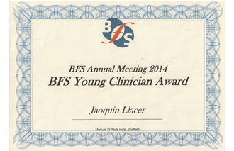 Premio BFS Best Young Clinician. Otorgado a la mejor Comunicación Oral en BFS Annual Meeting 2014