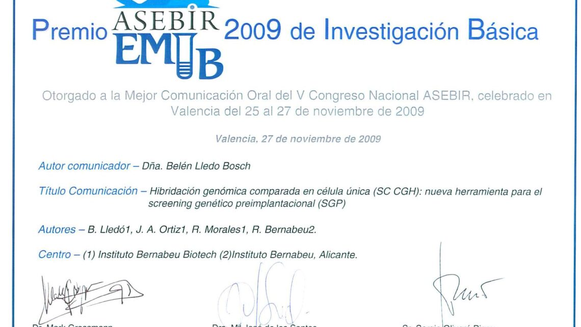 Premio ASEBIR 2009 de Investigación Básica al Instituto Bernabeu.