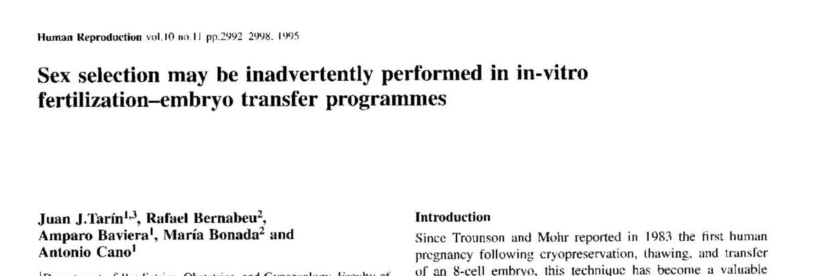 Sex selection may be inadvertently performed in in-vitro fertilization-embryo transfer programmes