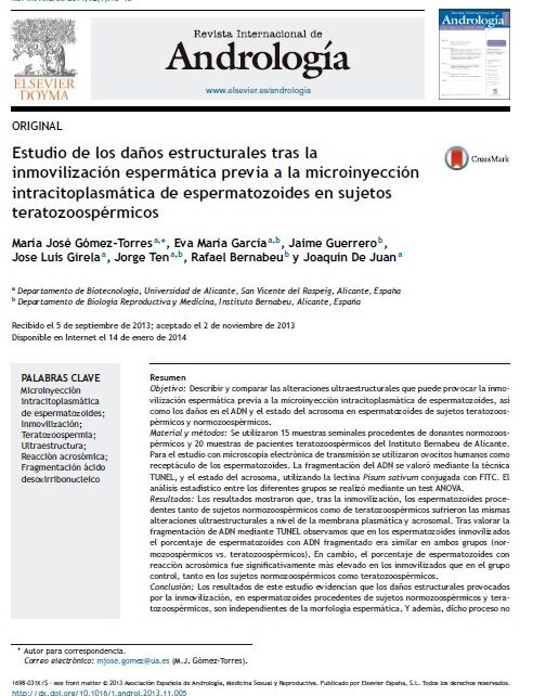 Primer premio de la Asociación Española de Andrología (ASESA) al mejor trabajo de investigación original